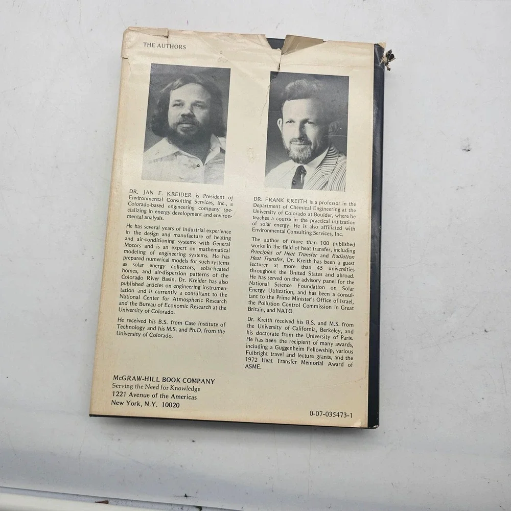 Vintage 1975 Solar Heating And Cooling Kreider Kreith HC McGraw-Hill Energy